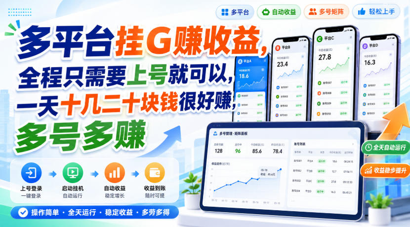 多平台挂G賺收益，全程只需要上号就可以，一天十几二十块钱很好賺，多号多賺【揭秘】-179创客网