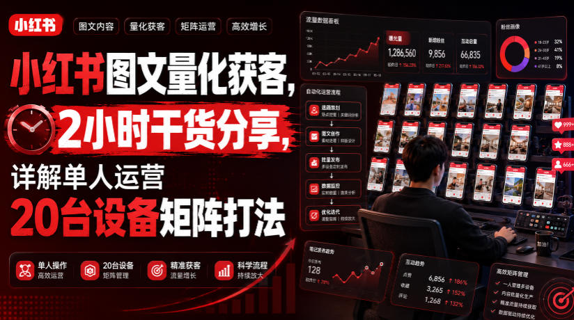 小红书图文量化获客，2小时干货分享，详解单人运营20台设备矩阵打法-179创客网