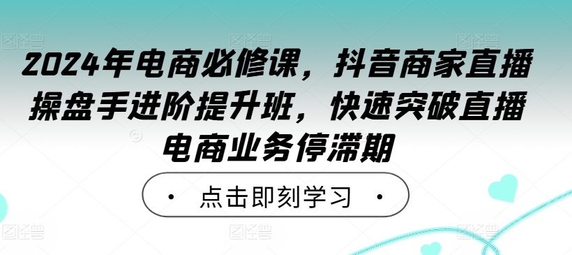 2024年电商必修课，抖音商家直播操盘手进阶提升班，快速突破直播电商业务停滞期-179创客网