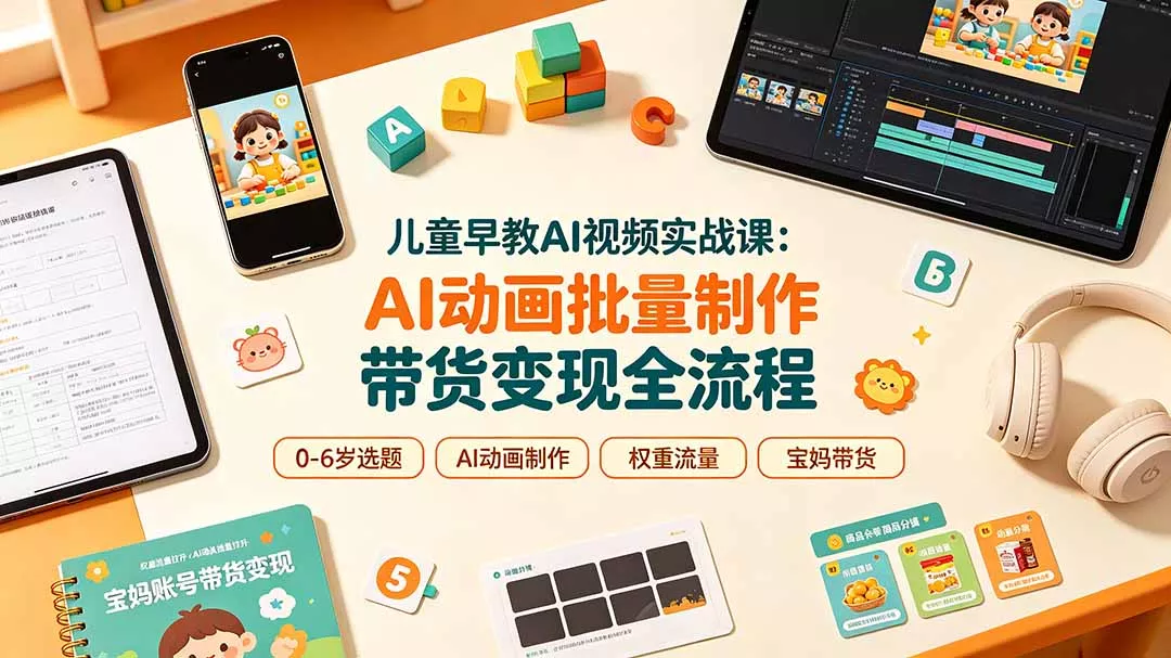 儿童早教AI视频实战课：0-6岁认知选题｜AI动画批量制作｜权重流量拉升｜宝妈账号带货变现全流程-179创客网
