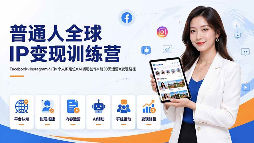 （19568期）普通人全球IP变现训练营：Facebook×Instagram入门×个人IP定位×AI辅助创作×前30天运营×变现路径-179创客网