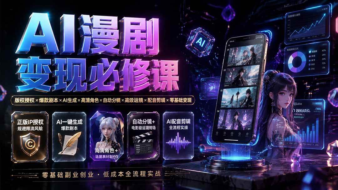 （19664期）AI漫剧变现必修课：版权授权×爆款剧本×AI生成×高清角色×自动分镜×高级运镜×配音剪辑×零基础变现-179创客网