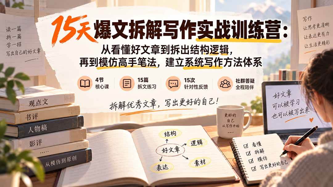 （20271期）15天爆文拆解写作实战训练营：从看懂好文章到拆出结构逻辑，再到模仿高手笔法，建立系统写作方法体系-179创客网