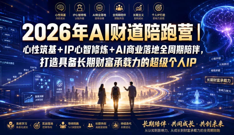 2026年AI财道陪跑营｜心性筑基+IP心智修炼+AI商业落地全周期陪伴，打造具备长期财富承载力的超级个人IP-179创客网