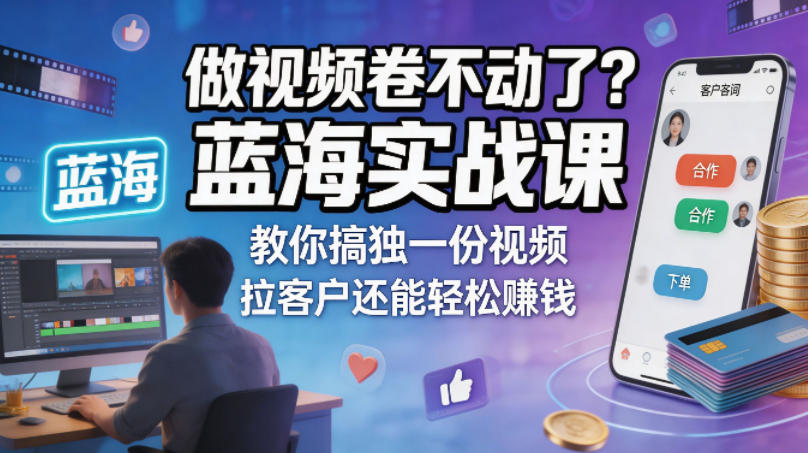 做视频卷不动了？蓝海实战课教你搞独一份视频，拉客户还能轻松賺钱！【原创双语字幕】-179创客网