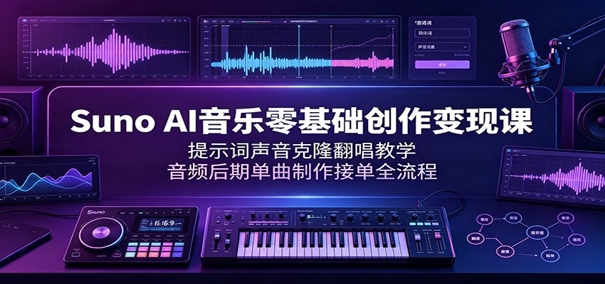 Suno AI音乐零基础创作变现课：提示词声音克隆翻唱教学，音频后期单曲制作接单全流程-179创客网