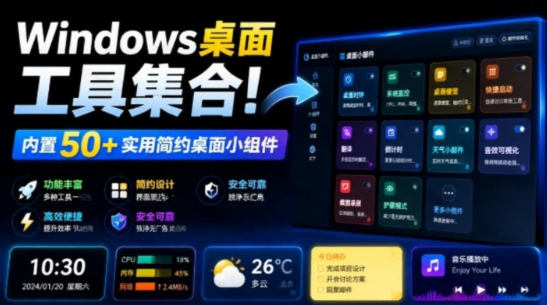 Windows桌面工具集合！内置50+实用简约桌面小组件，含截图、录屏、翻译、天气等，多秘工具箱-179创客网
