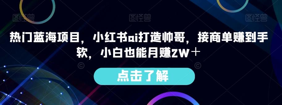热门蓝海项目，小红书ai打造帅哥，接商单赚到手软，小白也能月赚2W＋-179创客网