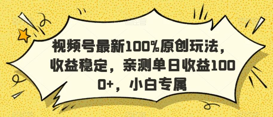 视频号最新100%原创玩法，收益稳定，亲测单日收益1000+，小白专属【揭秘】-179创客网