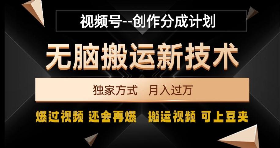 视频号无脑搬运新技术，破原创壕流量，独家方式，爆过视频，还会再爆【揭秘】-179创客网