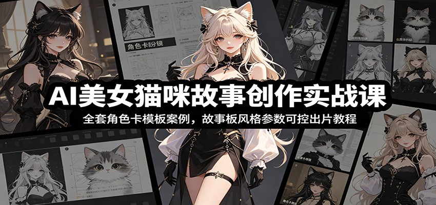 AI美女猫咪故事创作实战课：全套角色卡模板案例，故事板风格参数可控出片教程-179创客网