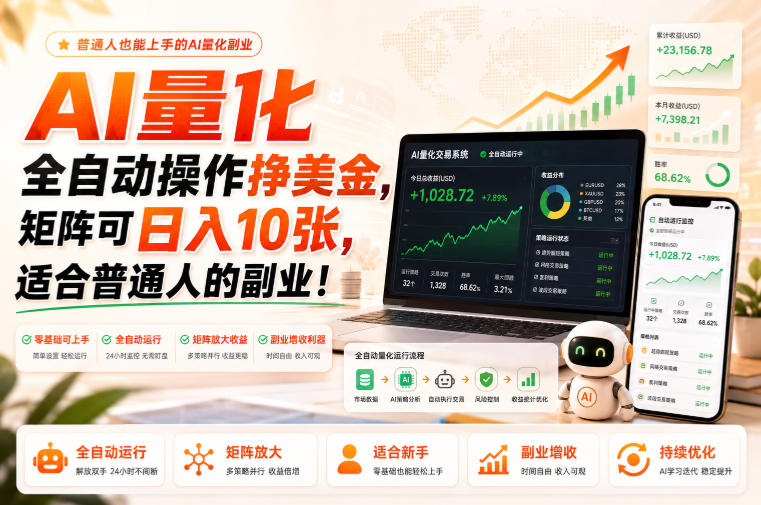 AI量化全自动操作挣美金，矩阵可日入10张，适合普通人的副业！【揭秘】-179创客网
