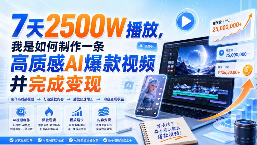 7天2500W播放，我是如何制作一条高质感AI爆款视频并完成变现-179创客网