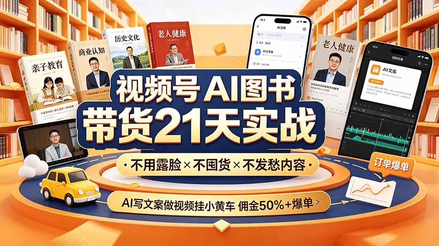 视频号AI图书带货21天实战：不用露脸×不囤货×不发愁内容，AI写文案做视频挂小黄车，佣金50%+爆单-179创客网