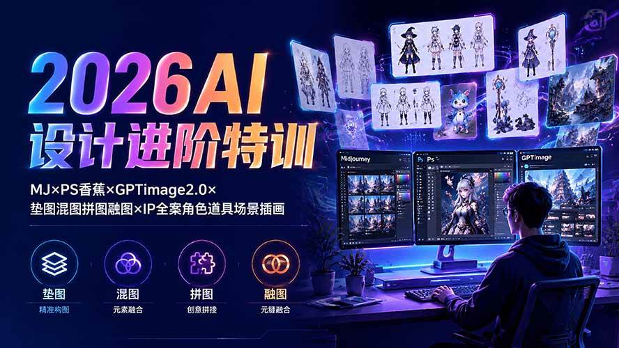 （19569期）2026AI设计进阶特训：MJ×PS香蕉×GPTimage2.0×垫图混图拼图融图×IP全案角色道具场景插画-179创客网