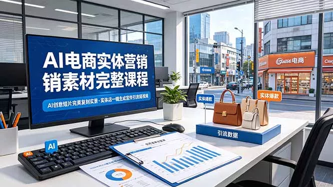AI电商实体营销素材完整课程，AI创意短片完美复刻实景，实体店一键生成宣传引流短视频-179创客网