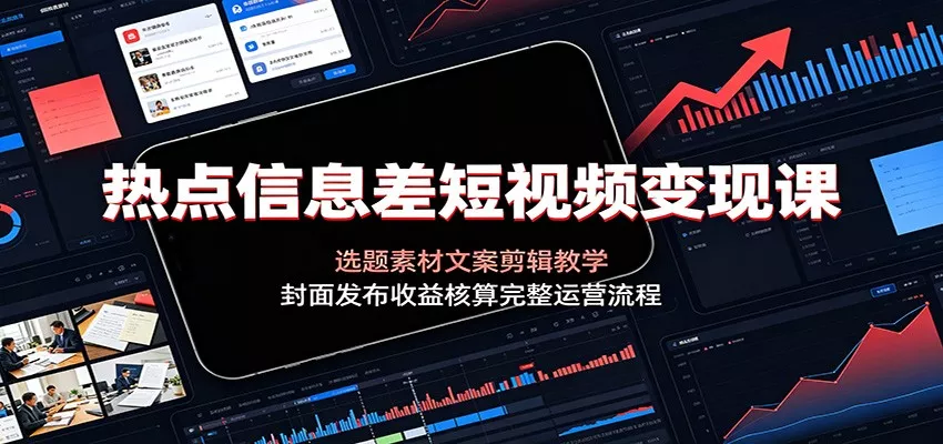热点信息差短视频变现课：选题素材文案剪辑教学，封面发布收益核算完整运营流程-179创客网