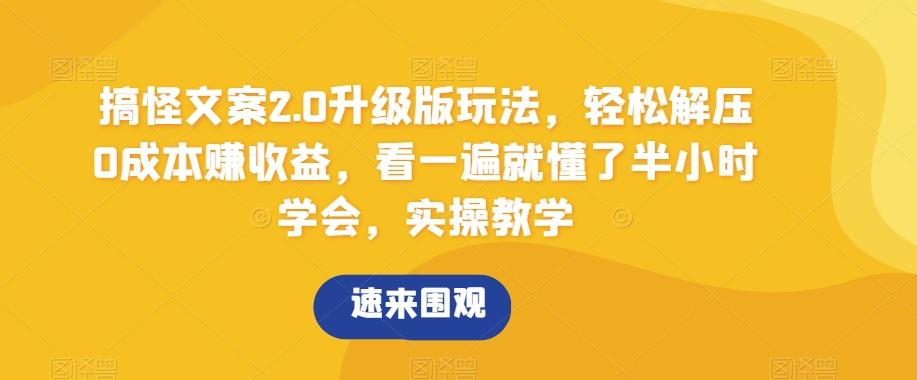 搞怪文案2.0升级版玩法，轻松解压0成本赚收益，看一遍就懂了半小时学会，实操教学【揭秘】-179创客网