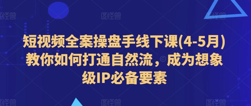 短视频全案操盘手线下课(4-5月)教你如何打通自然流，成为想象级IP必备要素-网创资源