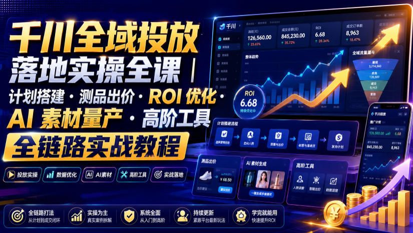 千川全域投放落地实操全课｜计划搭建・测品出价・ROI优化・AI素材量产・高阶工具全链路实战教程-179创客网