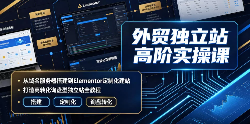外贸独立站高阶实操课｜从域名服务器搭建到Elementor定制化建站，打造高转化询盘型独立站全教程-179创客网