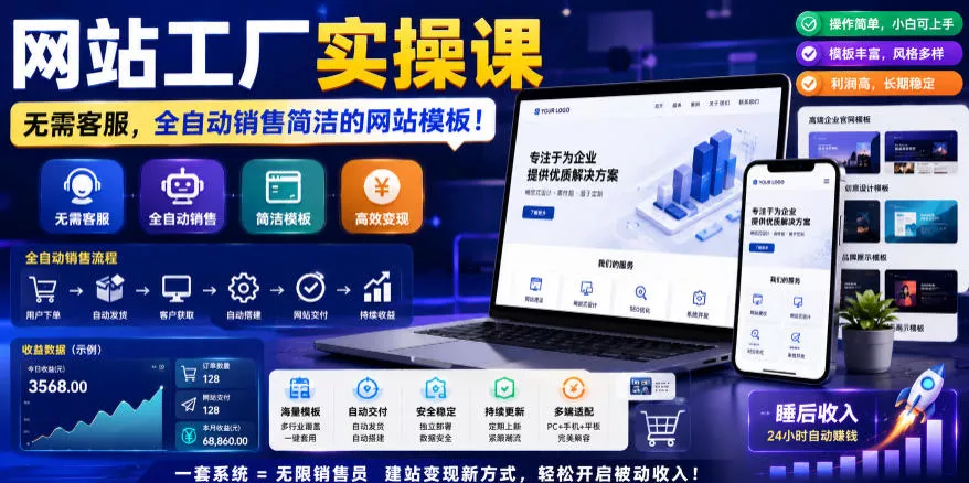 网站工厂实操课，无需客服，网站模板自动赚钱！【原创双语字幕】-179创客网