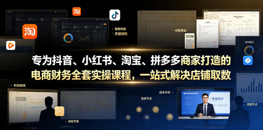 专为抖音、小红书、淘宝、拼多多商家打造的电商财务全套实操课程，一站式解决店铺取数、记账、报税全流程难题-179创客网