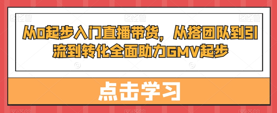 从0起步入门直播带货，​从搭团队到引流到转化全面助力GMV起步-179创客网