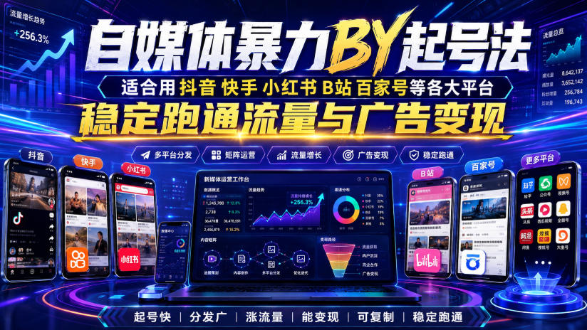 自媒体暴力搬运起号法，适合用抖音快手小红书B站百家号等各大平台，稳定跑通流量与广告变现-179创客网