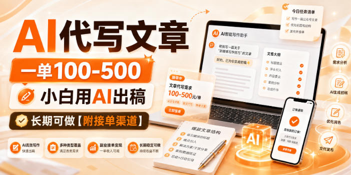 AI代写文章，一单100-500，小白用AI出稿，长期可做【附接单渠道】【揭秘】-179创客网