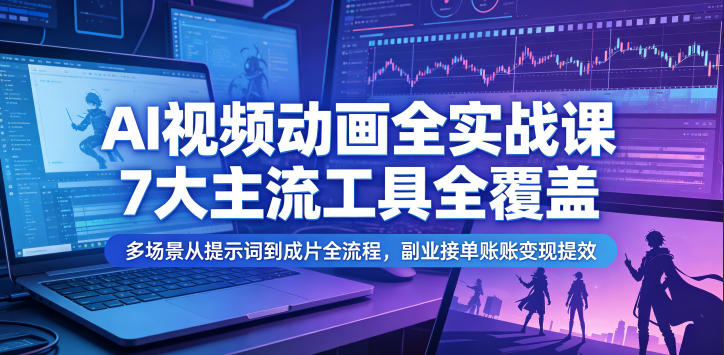 AI视频动画全实战课，7大主流工具全覆盖，多场景从提示词到成片全流程，副业接单账号变现提效-179创客网