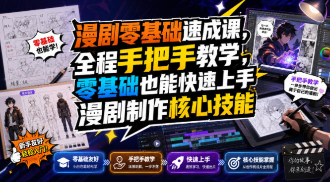 漫剧零基础速成课，全程手把手教学，零基础也能快速上手漫剧制作核心技能-179创客网