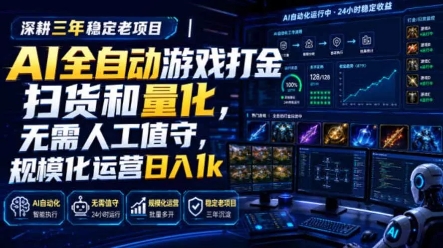 AI全自动游戏打金扫货和量化，规模化运营日入1k，深耕三年稳定老项目！-179创客网