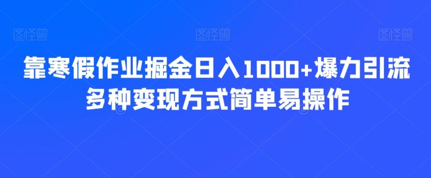 靠寒假作业掘金日入1000+爆力引流多种变现方式简单易操作-179创客网
