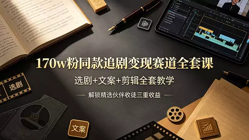 170w粉博主同款追剧变现赛道全套课，选剧+文案+剪辑全套教学，解锁精选伙伴收徒三重收益-179创客网