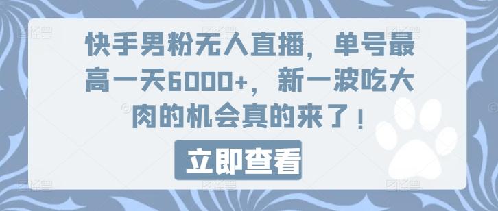 快手男粉无人直播，单号最高一天6000+，新一波吃大肉的机会真的来了-179创客网