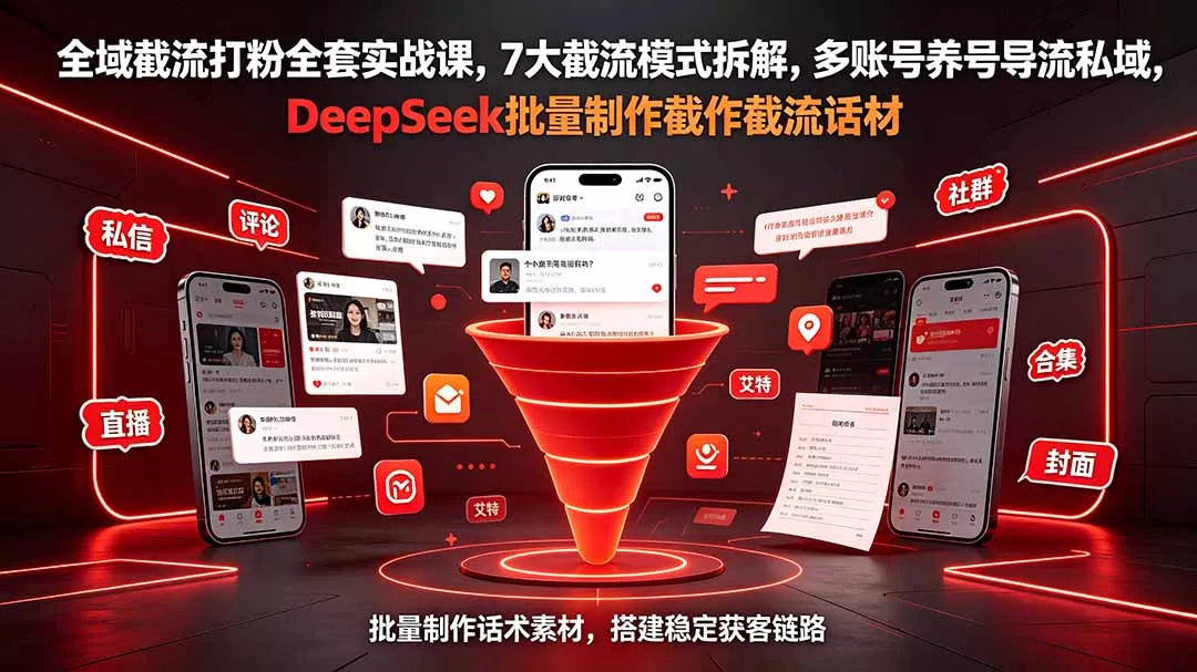 全域截流打粉全套实战课，7大截流模式拆解，多账号养号导流私域，DeepSeek批量制作截流话术素材-179创客网