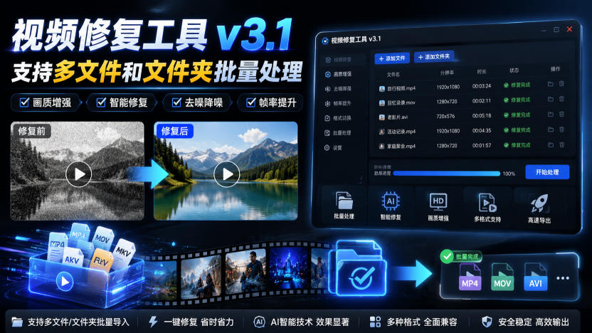 视频修复工具v3.1，支持多文件和文件夹批量处理-179创客网