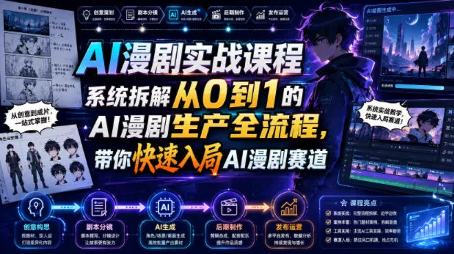 AI漫剧实战课程，系统拆解从0到1的AI漫剧生产全流程，带你快速入局AI漫剧赛道-179创客网