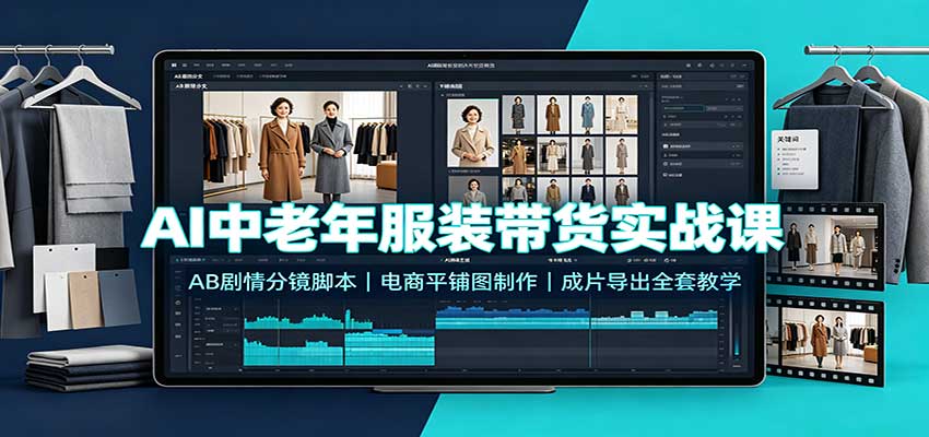AI中老年服装带货实战课：AB剧情分镜脚本，电商平铺图制作，成片导出全套教学-179创客网