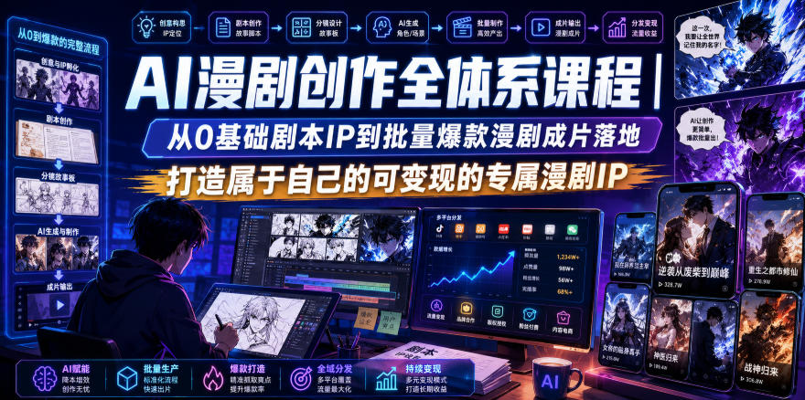 AI漫剧创作全体系课程｜从0基础剧本IP到批量爆款漫剧成片落地，打造属于自己的可变现的专属漫剧IP-179创客网