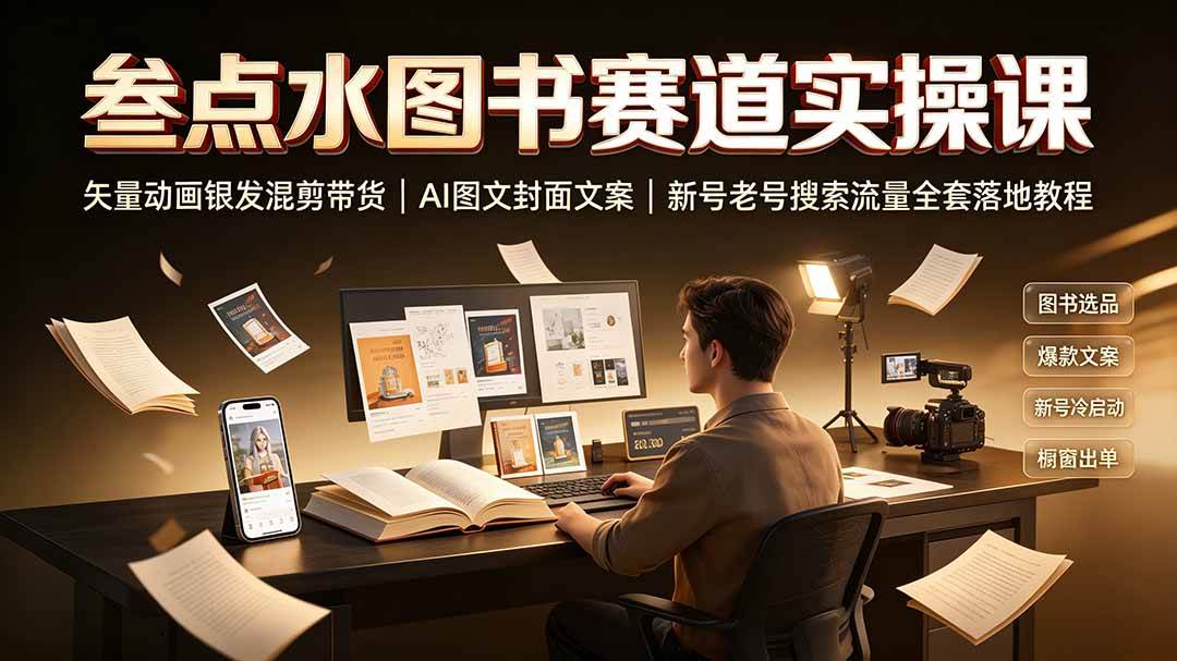 （19613期）叁点水图书赛道实操课｜矢量动画银发混剪带货，AI图文封面文案，新号老号搜索流量全套落地教程-179创客网