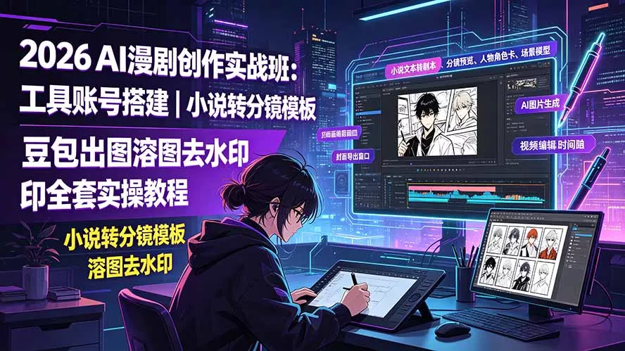 2026AI漫剧创作实战班：工具账号搭建｜小说转分镜模板｜豆包出图溶图去水印全套实操教程-179创客网
