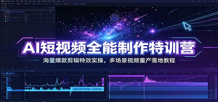 AI短视频全能制作特训营：海量爆款剪辑特效实操，多场景视频量产落地教程-179创客网