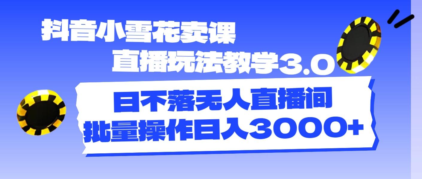 抖音小雪花卖课直播玩法教学3.0，日不落无人直播间，批量操作日入3000+-179创客网
