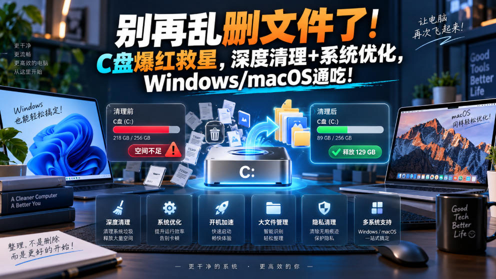 别再乱删文件了！C盘爆红救星，深度清理+系统优化，Windows/macOS通吃！-179创客网