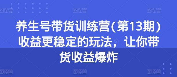养生号带货训练营(第13期)收益更稳定的玩法，让你带货收益爆炸-179创客网