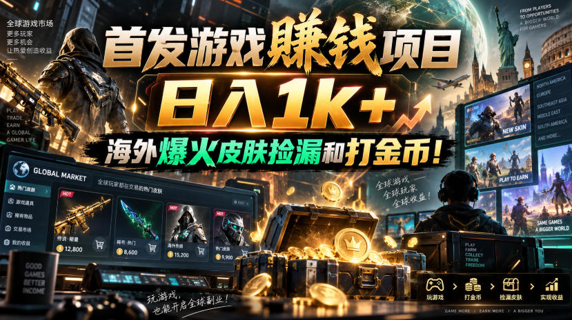 首发游戏賺钱项目，日入1k+，海外爆火皮肤捡漏和打金币！【揭秘】-179创客网
