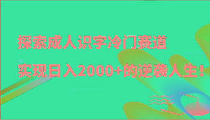 探索成人识字冷门赛道，实现日入2000+的逆袭人生！-179创客网