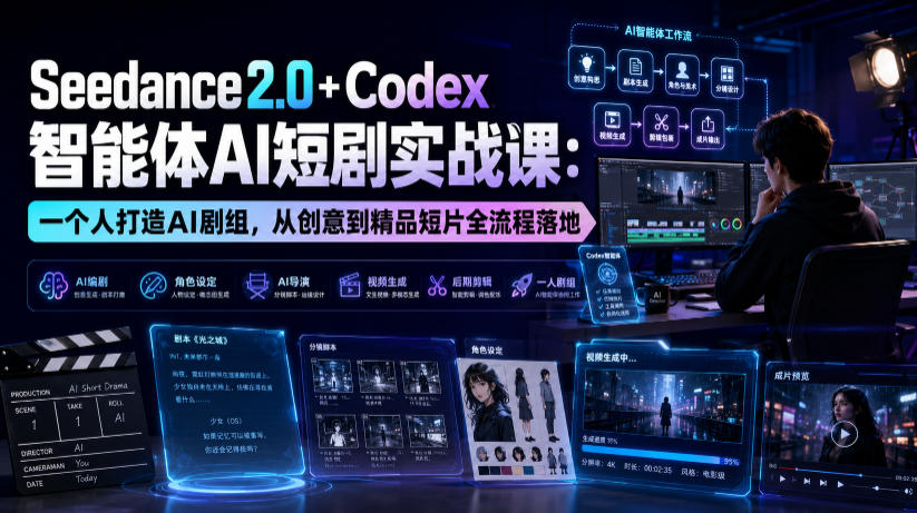 Seedance2.0+Codex智能体AI短剧实战课：一个人打造AI剧组，从创意到精品短片全流程-179创客网